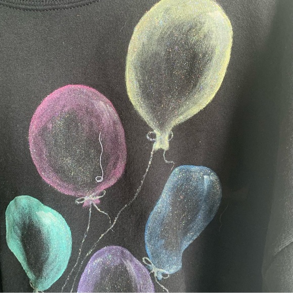 Vintage Hand Painted Balloons Crewneck Sweatshirt Adult XL 90s Sweater Glitter - Picture 3 of 8